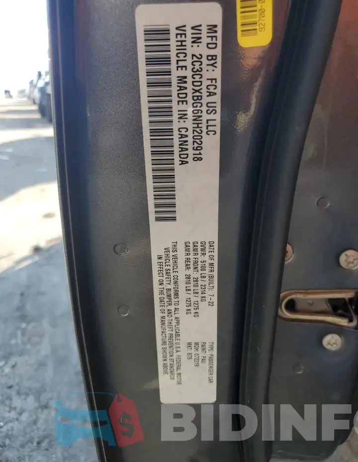 2C3CDXBG6NH202918 Photo# 12