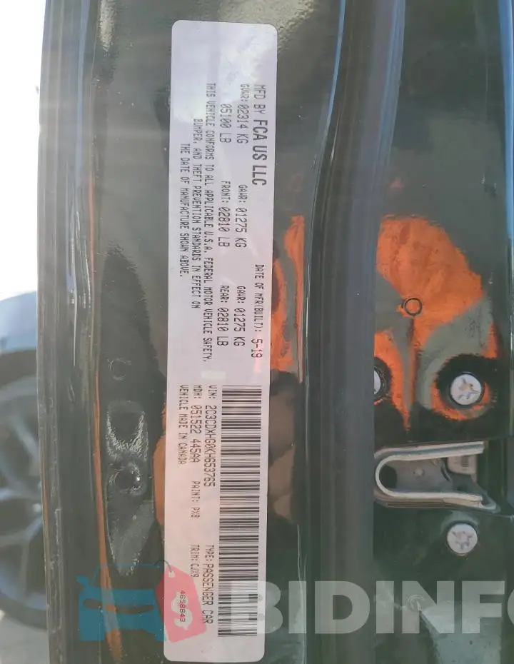 2C3CDXHG0KH653765 Photo# 12