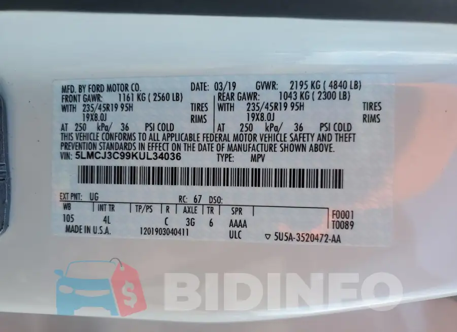 5LMCJ3C99KUL34036 Photo# 12