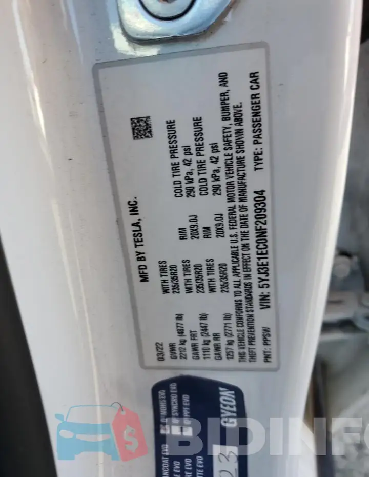 5YJ3E1EC0NF209304 Photo# 12