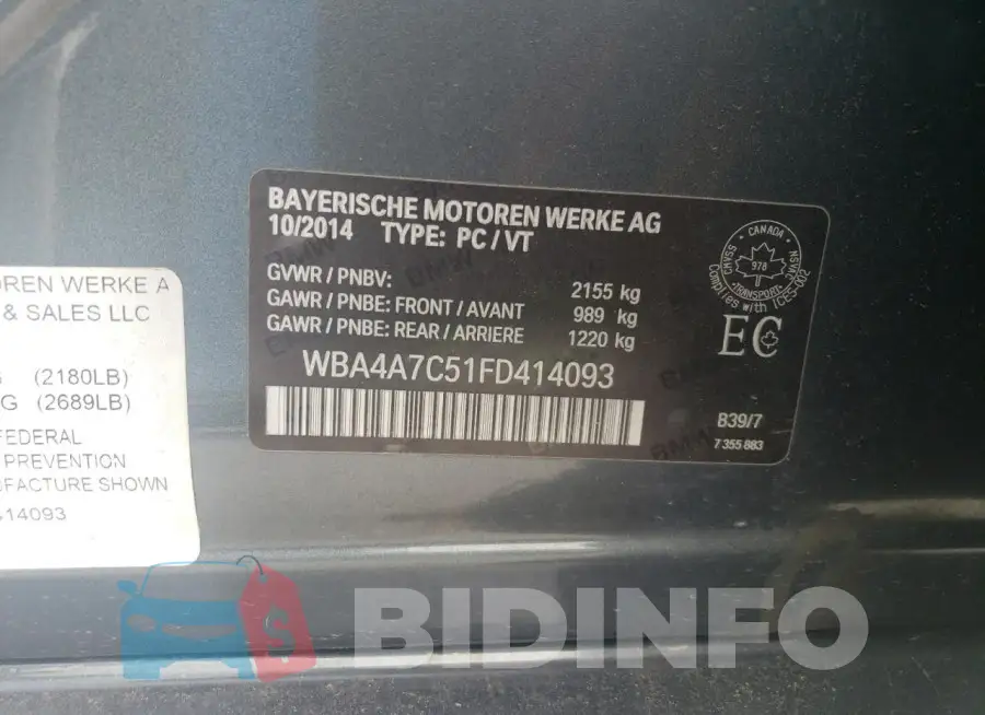 WBA4A7C51FD414093 Photo# 12