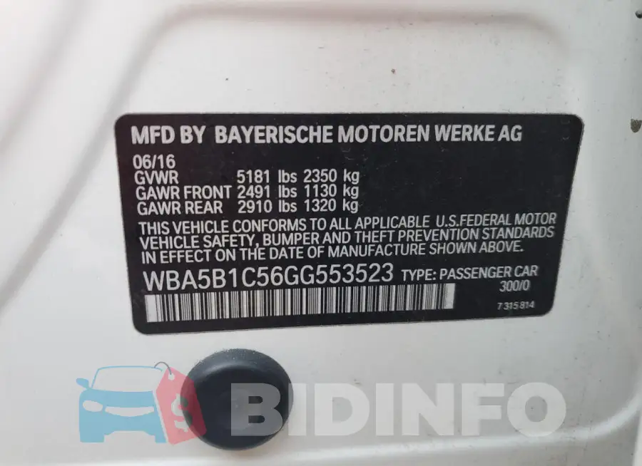 WBA5B1C56GG553523 Photo# 12