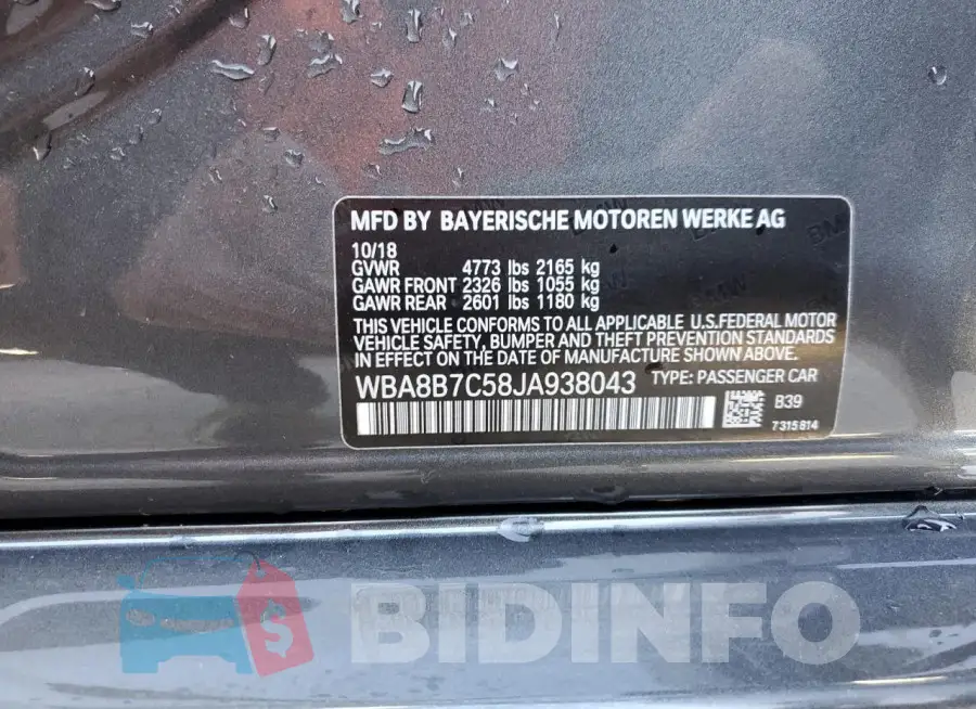 WBA8B7C58JA938043 Photo# 13