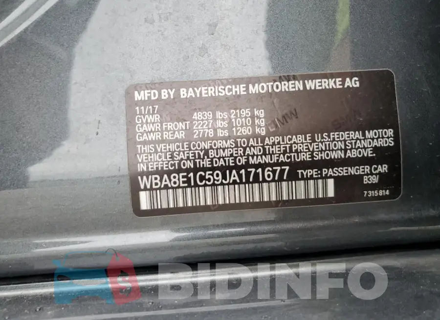 WBA8E1C59JA171677 Photo# 12