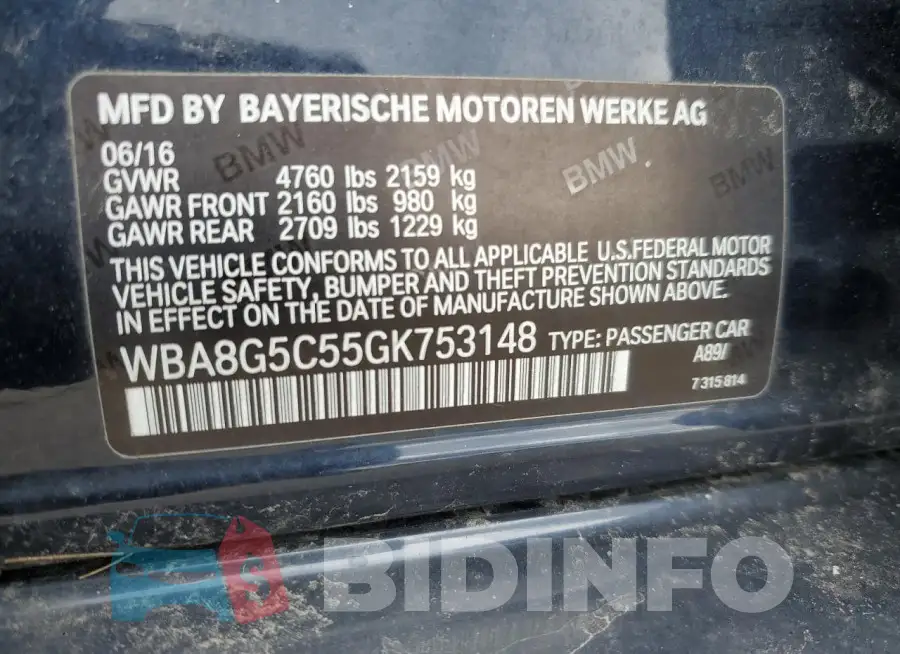 WBA8G5C55GK753148 Photo# 13