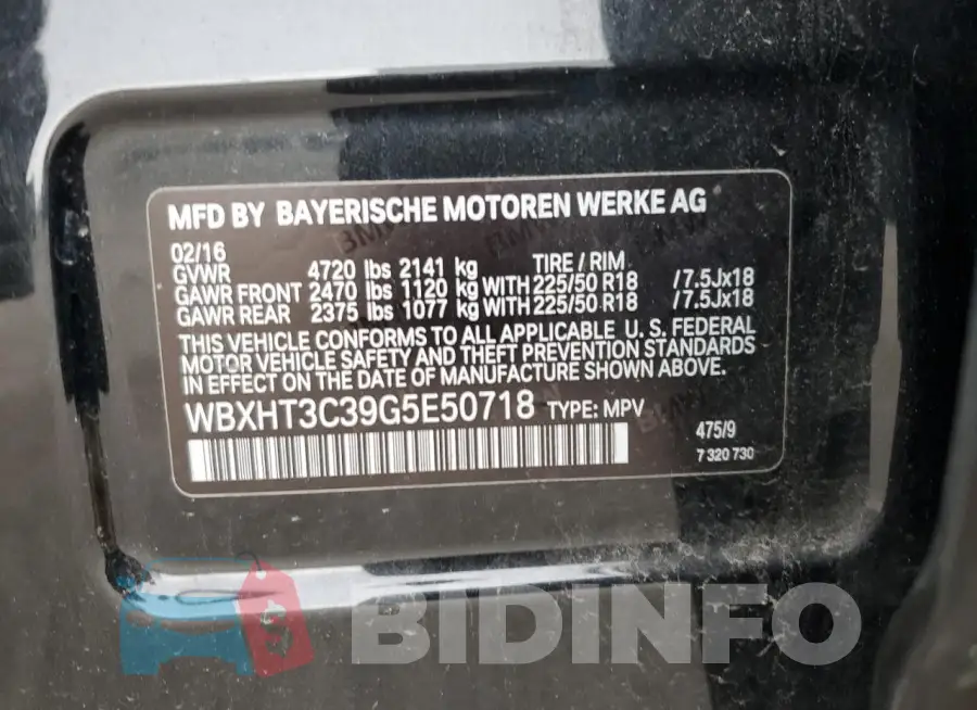 WBXHT3C39G5E50718 Photo# 13