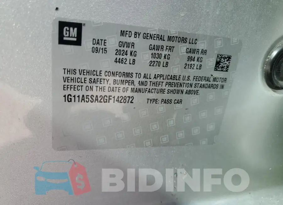 1G11A5SA2GF142872 Photo# 13