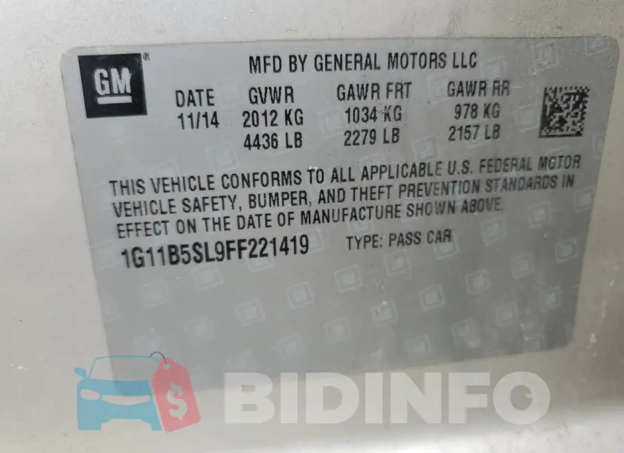 1G11B5SL9FF221419 Photo# 13