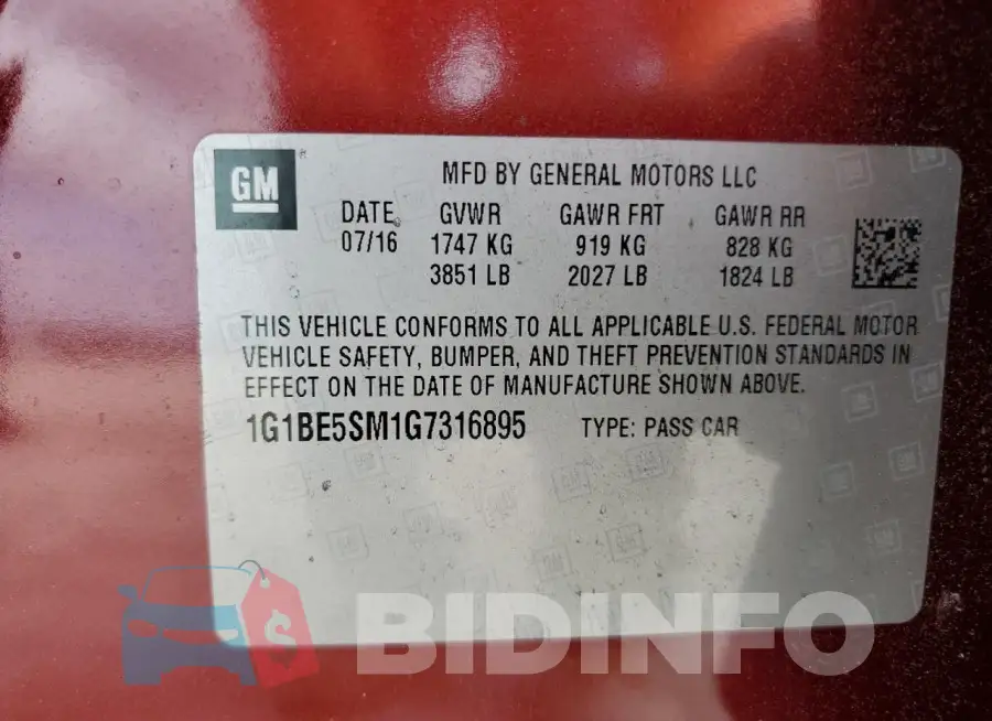 1G1BE5SM1G7316895 Photo# 12