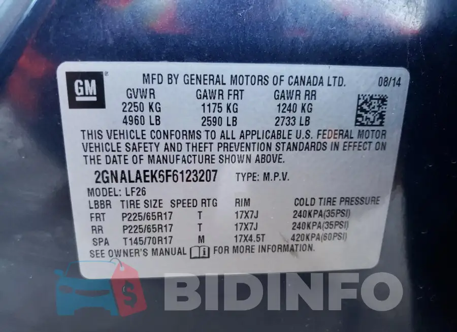 2GNALAEK6F6123207 Photo# 13