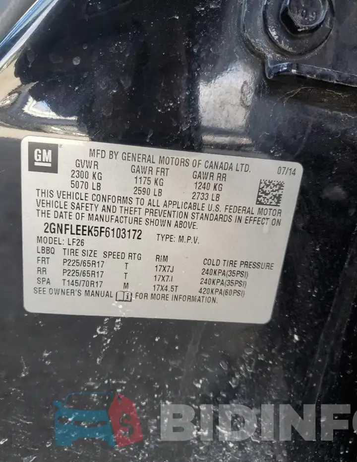 2GNFLEEK5F6103172 Photo# 12