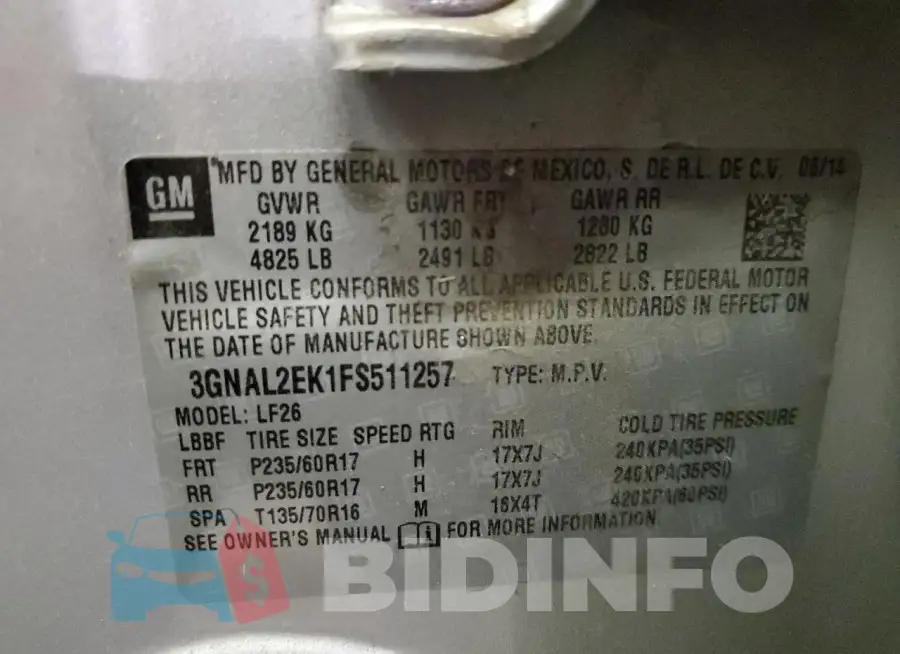 3GNAL2EK1FS511257 Photo# 12