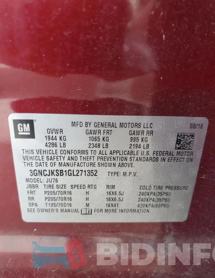 3GNCJKSB1GL271352 Photo# 13