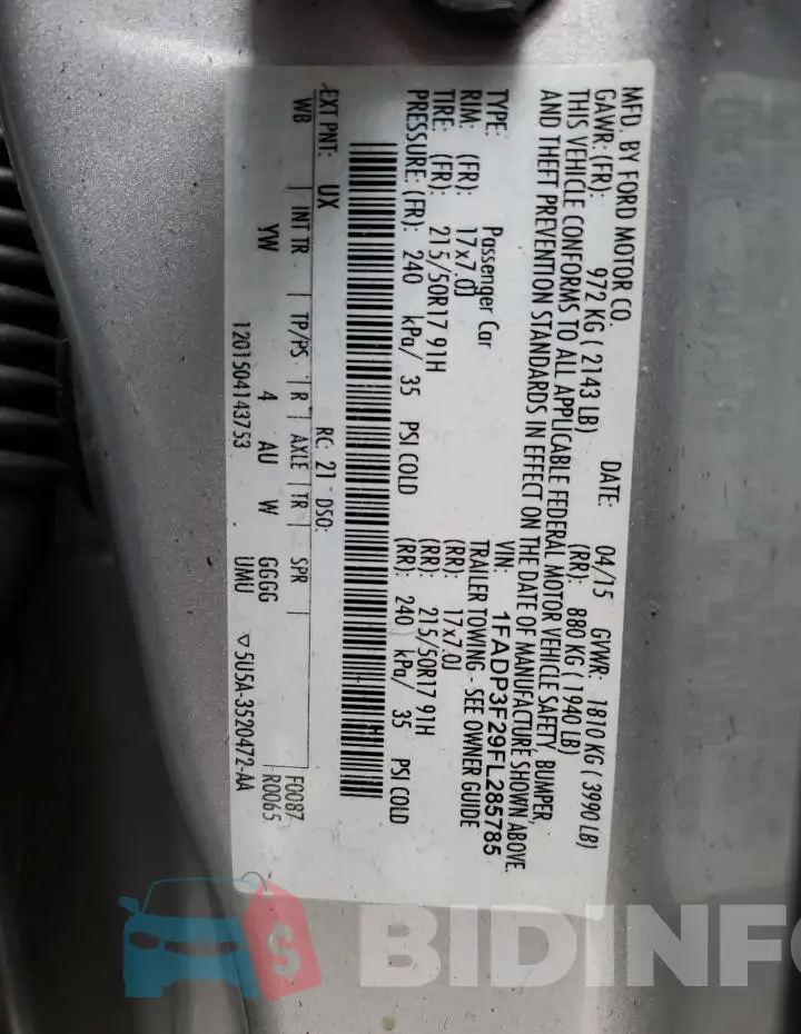 1FADP3F29FL285785 Photo# 12