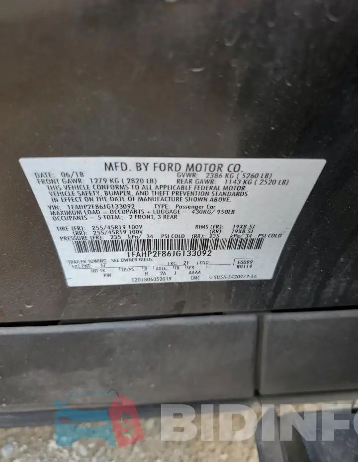 1FAHP2F86JG133092 Photo# 12