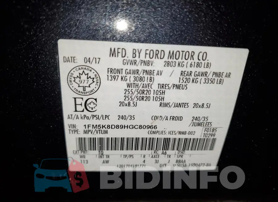 1FM5K8D89HGC80966 Photo# 13