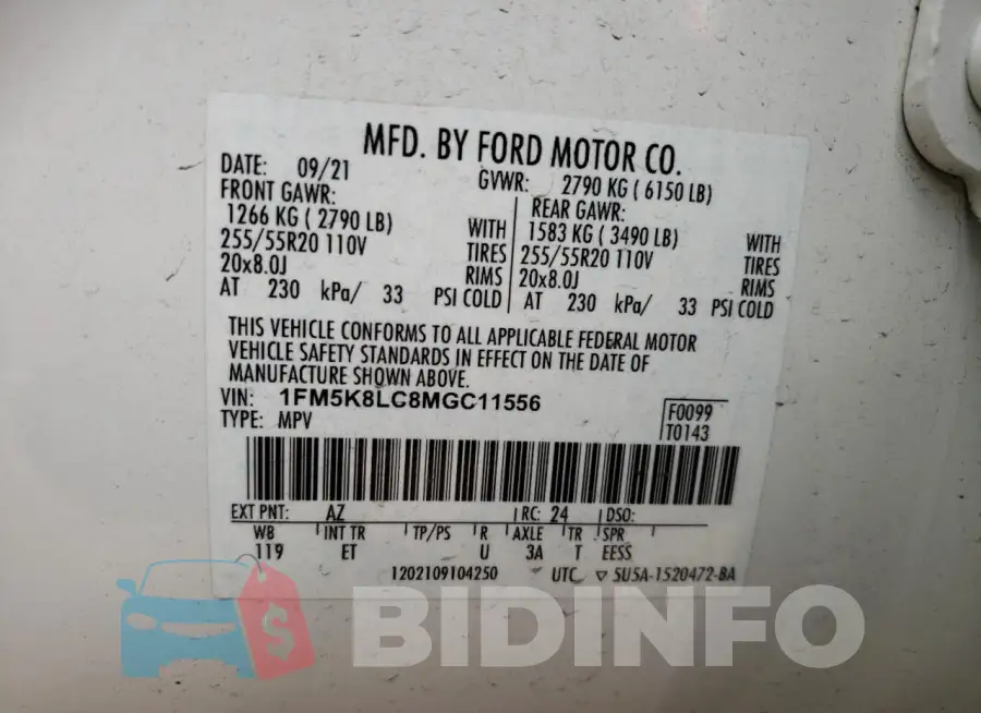 1FM5K8LC8MGC11556 Photo# 12