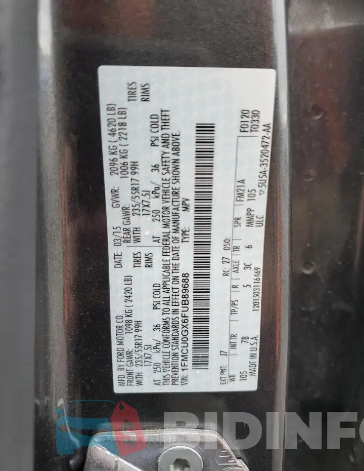 1FMCU0GX6FUB89688 Photo# 13