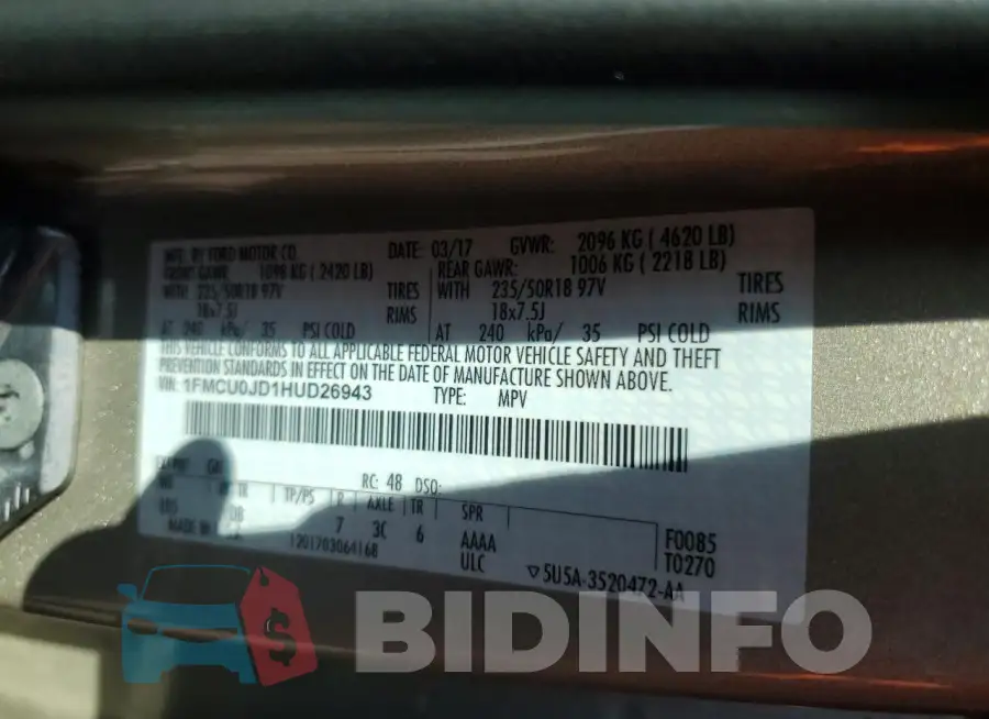 1FMCU0JD1HUD26943 Photo# 12