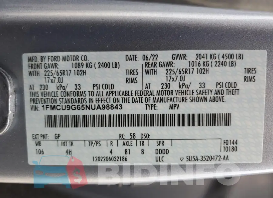 1FMCU9G65NUA98843 Photo# 13