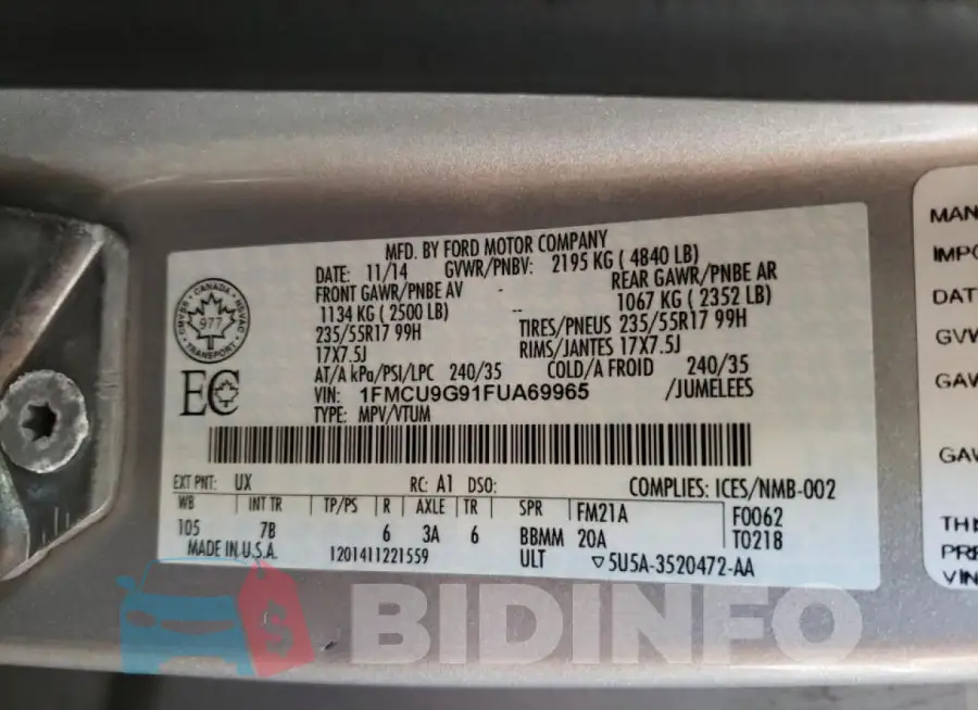 1FMCU9G91FUA69965 Photo# 10