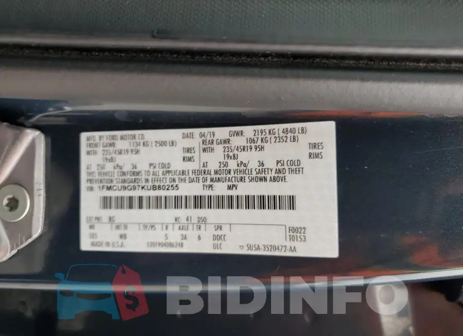 1FMCU9G97KUB80255 Photo# 13