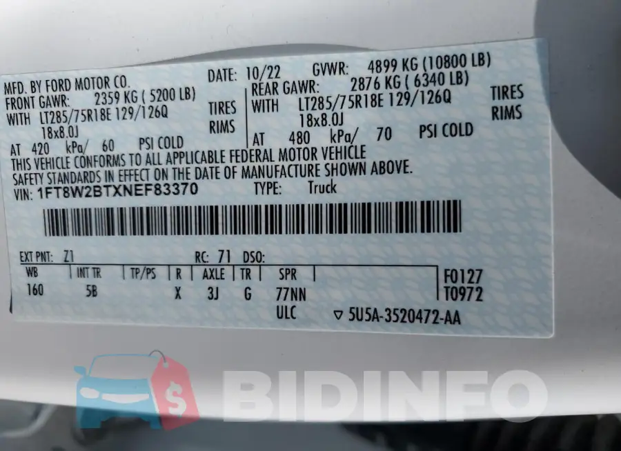 1FT8W2BTXNEF83370 Photo# 12