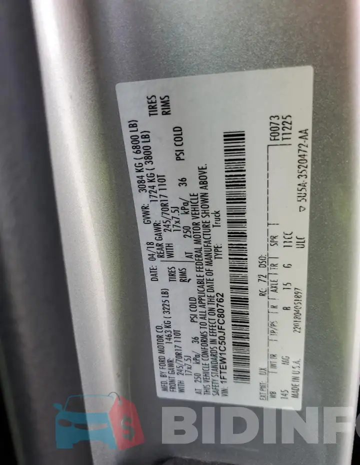 1FTEW1C50JFC80762 Photo# 12