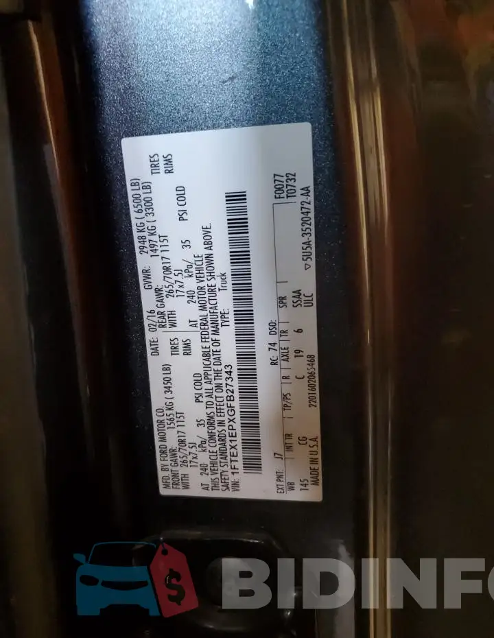 1FTEX1EPXGFB27343 Photo# 12