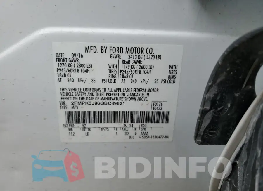 2FMPK3J96GBC49821 Photo# 13