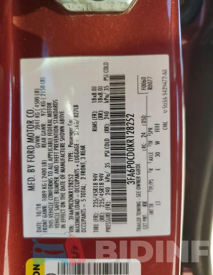3FA6P0CD0KR128252 Photo# 12