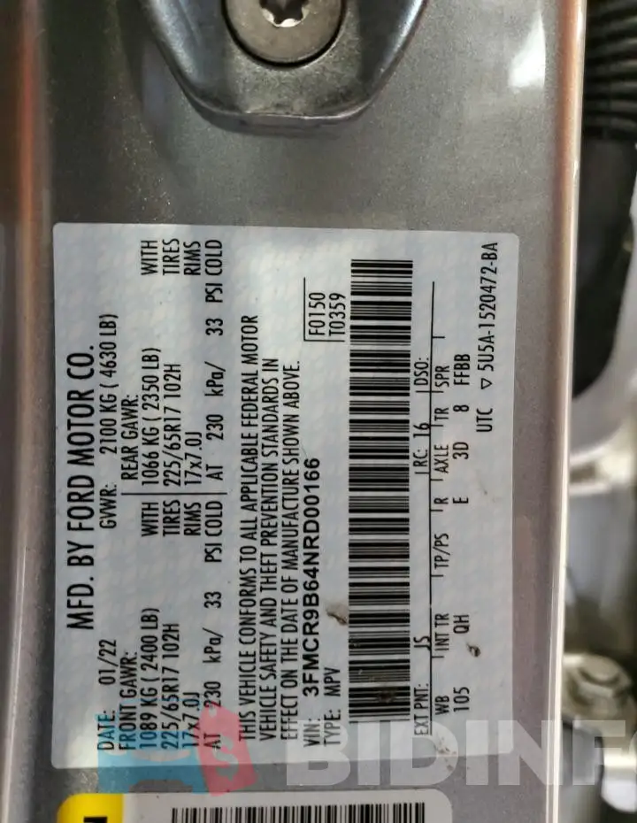 3FMCR9B64NRD00166 Photo# 12