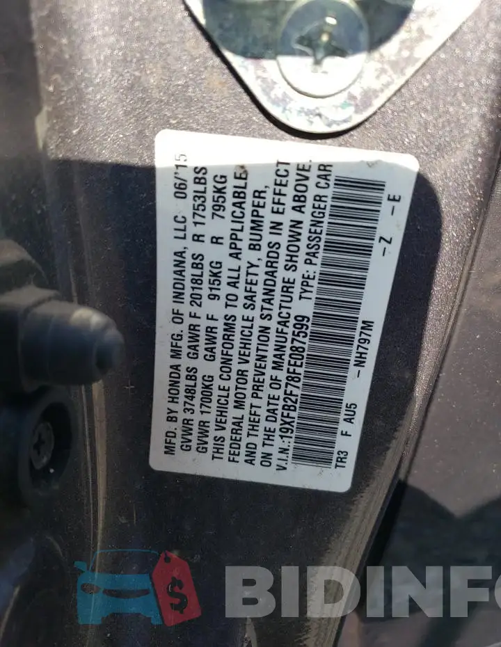 19XFB2F78FE087599 Photo# 12