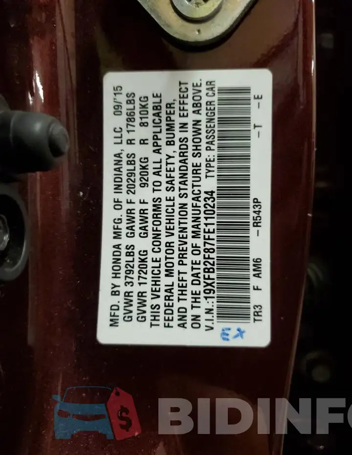 19XFB2F87FE110234 Photo# 12