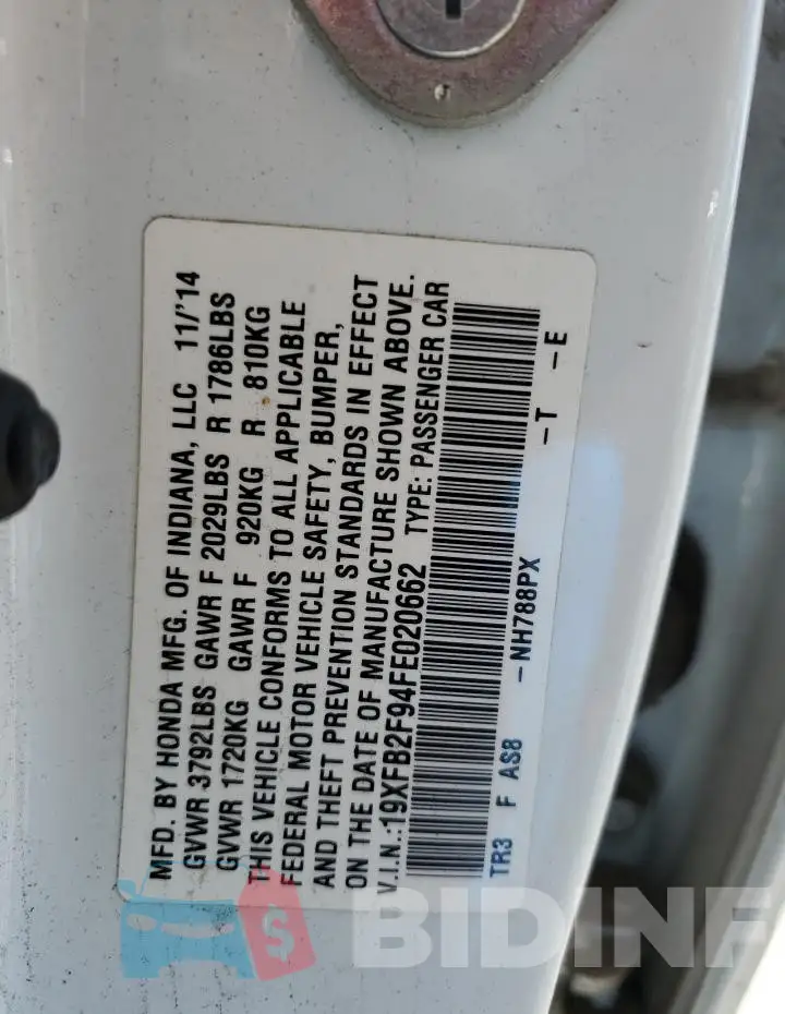 19XFB2F94FE020662 Photo# 13