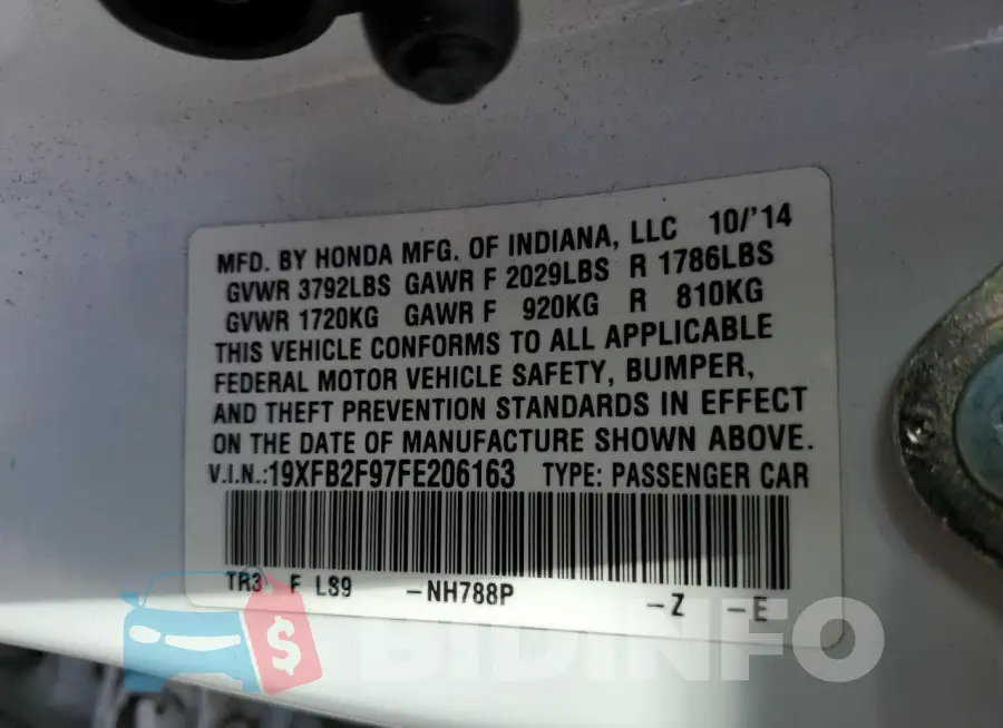 19XFB2F97FE206163 Photo# 12