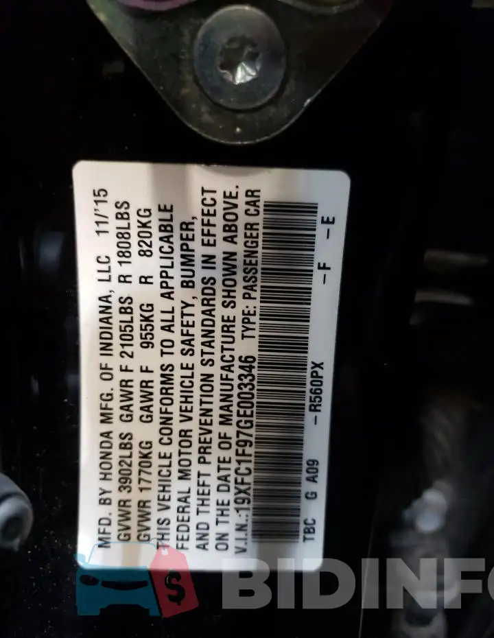 19XFC1F97GE003346 Photo# 12