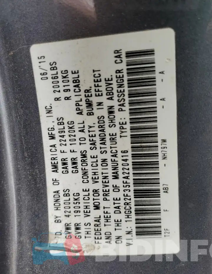 1HGCR2F35FA220416 Photo# 12