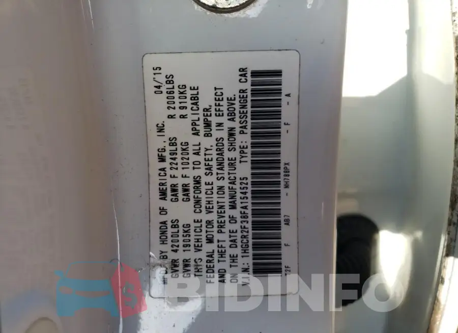 1HGCR2F38FA154525 Photo# 12