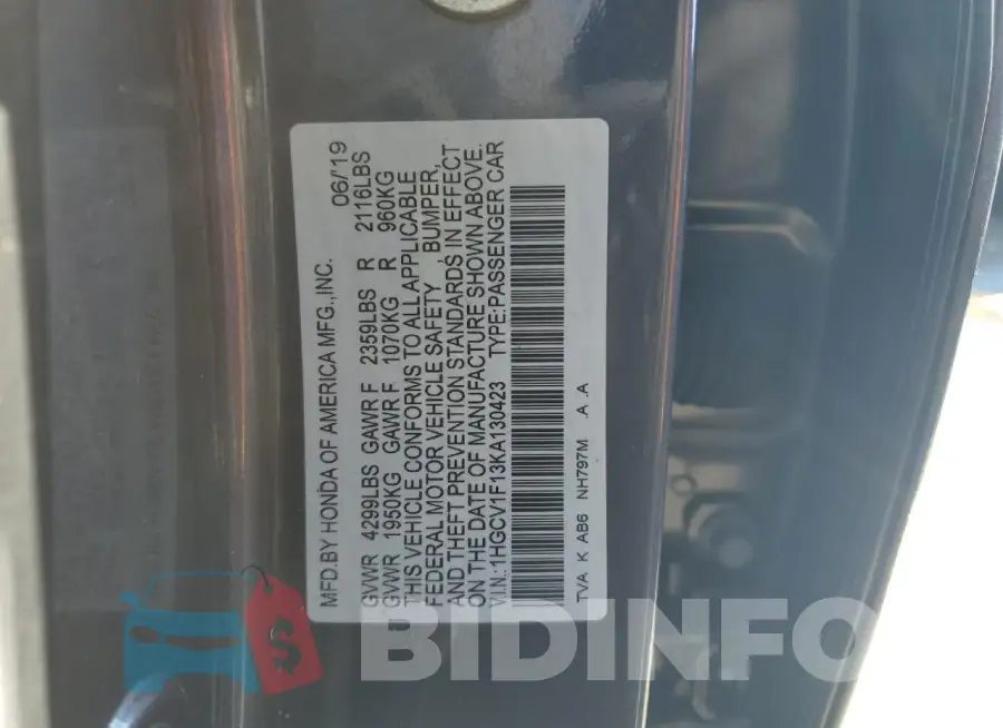 1HGCV1F13KA130423 Photo# 12