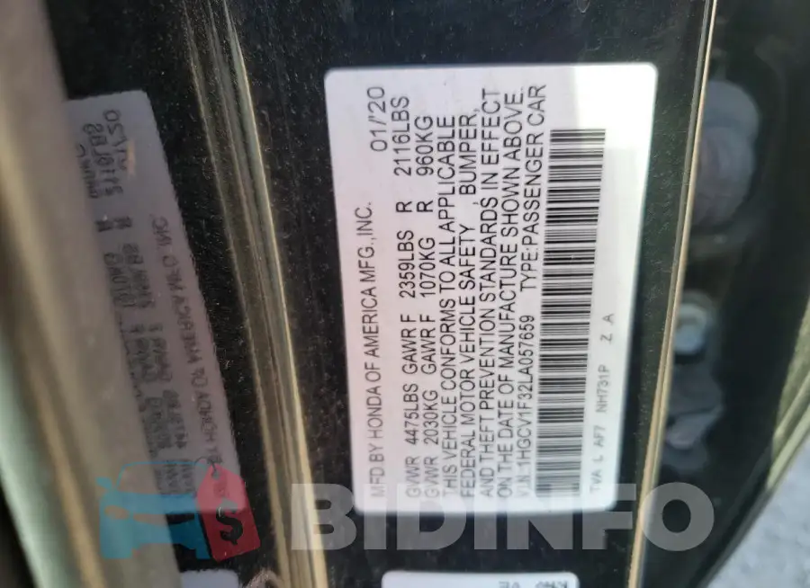 1HGCV1F32LA057659 Photo# 12