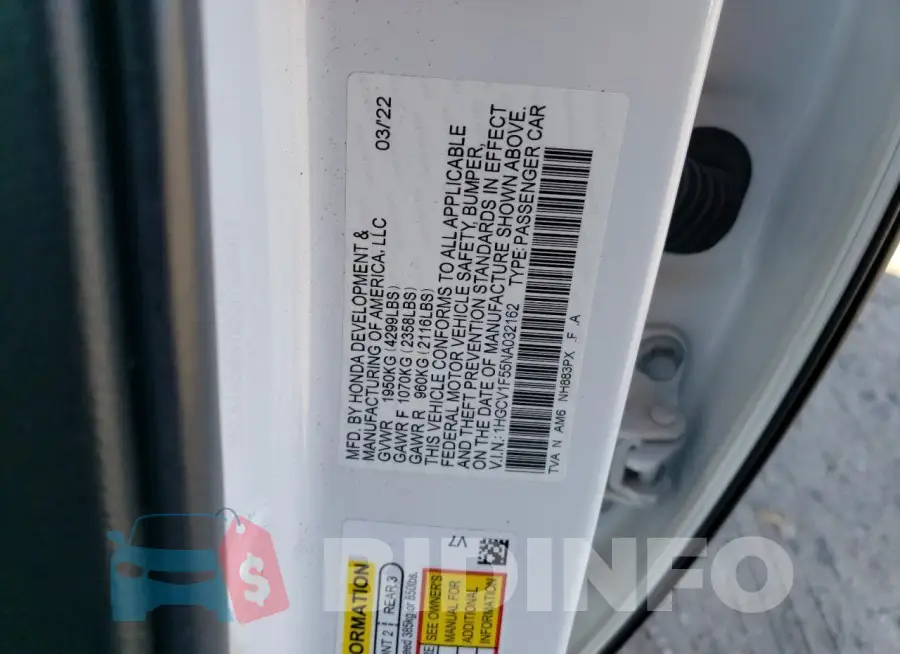 1HGCV1F55NA032162 Photo# 12
