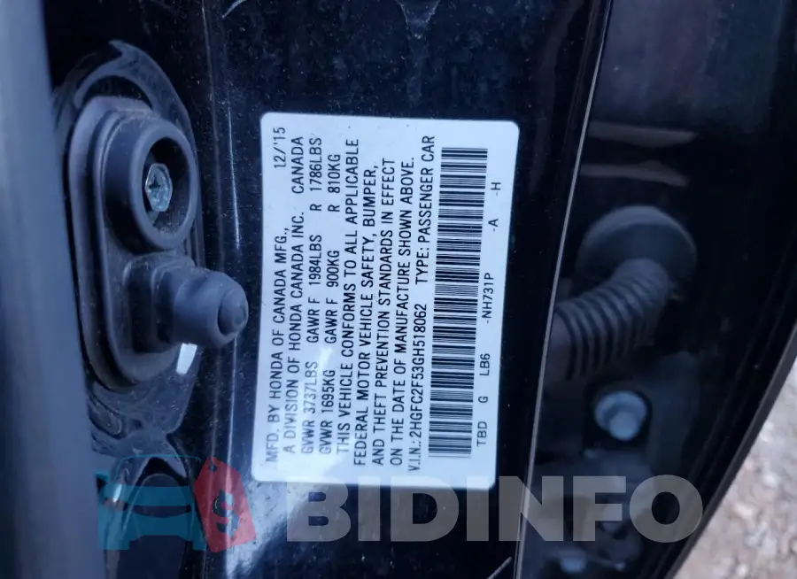 2HGFC2F53GH518062 Photo# 12