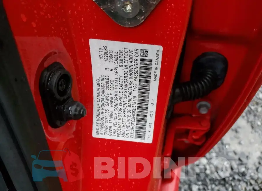 2HGFC2F63KH578179 Photo# 12