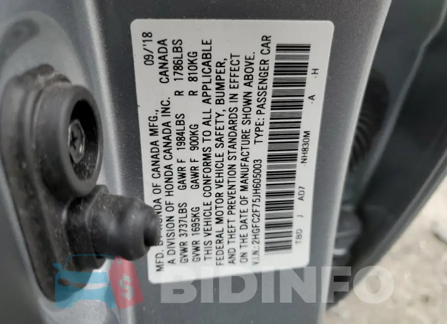 2HGFC2F75JH605003 Photo# 12