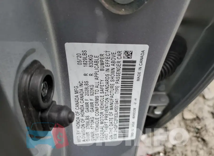 2HGFC2F83LH551941 Photo# 12