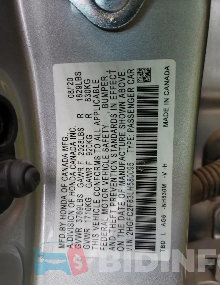 2HGFC2F83LH580095 Photo# 12