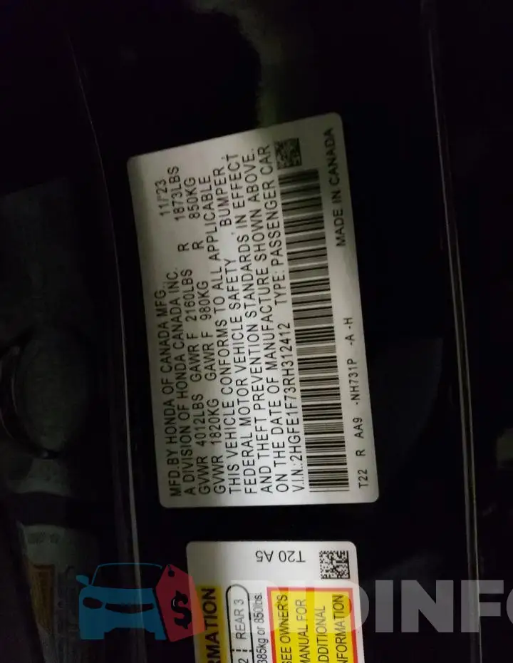 2HGFE1F73RH312412 Photo# 12