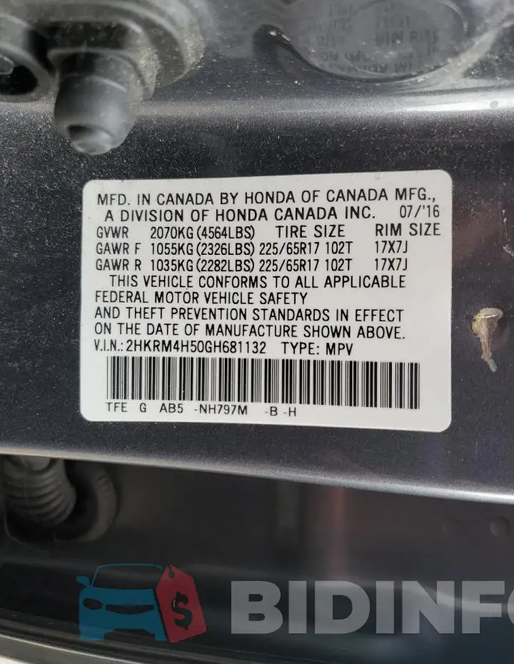 2HKRM4H50GH681132 Photo# 13