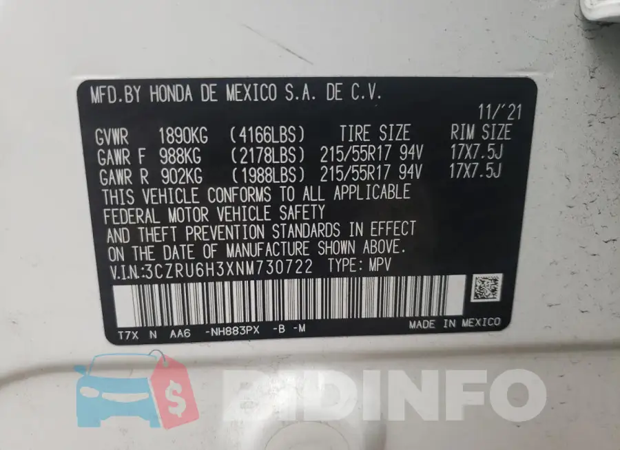 3CZRU6H3XNM730722 Photo# 12